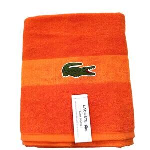Lacoste Orange Bath Towel 100% Cotton 30" x 52" Big Crocodile Logo New With Tags
